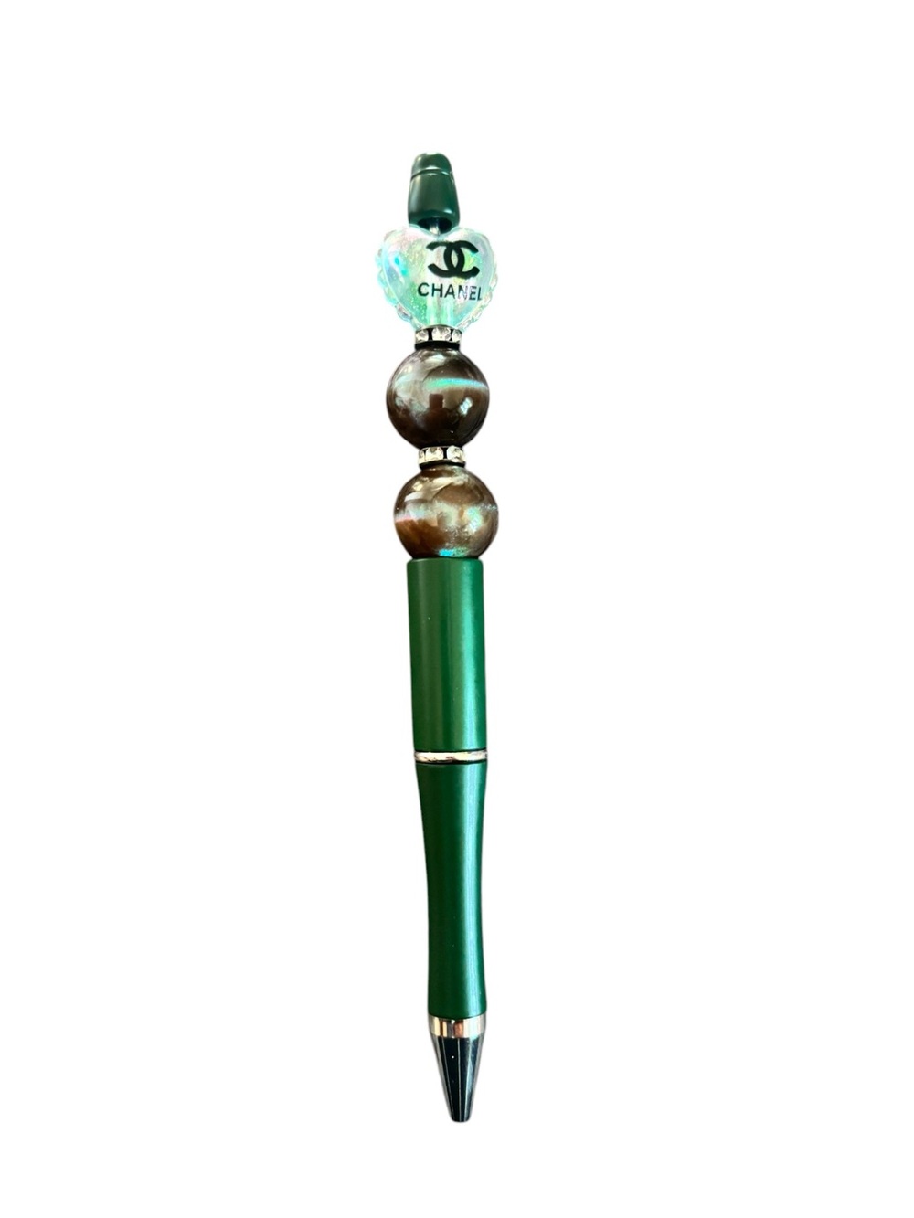 Fashion Green Beaded Heart Charm Pen Handmade by AB INKS HANDMADE EXPRESSIONS